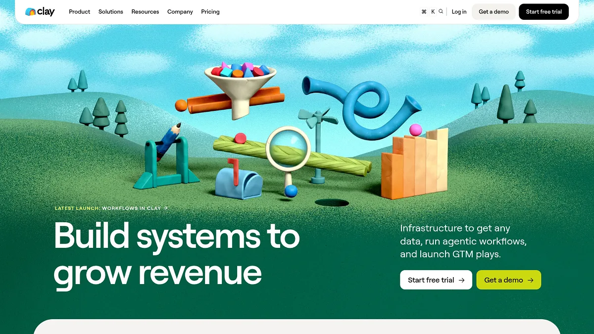 Clay homepage headlined Build systems to grow revenue